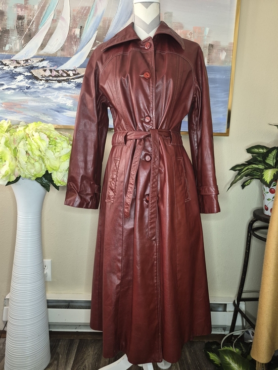 Vintage Jackets & Blazers - Vintage Red Leather Women's Trench Coat